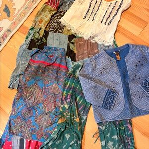 HUGE LOT BOHO BUNDLE 6 pieces small medium skirts jacket blouse shorts